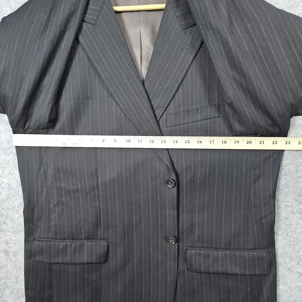 Jones New York 2-Pc Suit Blazer‎ 46R Pants 38x28 Charcoal Pinstripes COLLAR SNAG